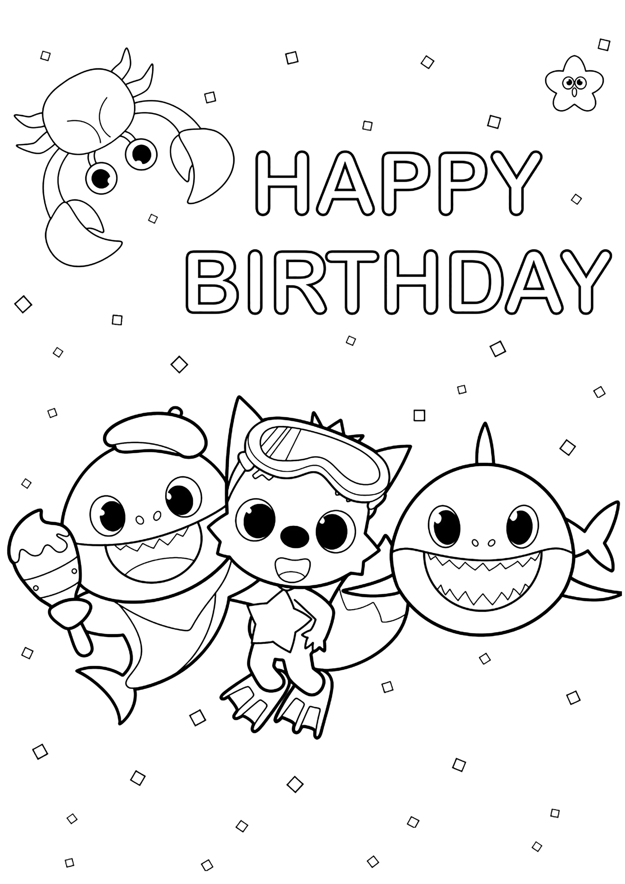 Happy Birthday with Baby Shark (Printable Coloring Page for Kids)