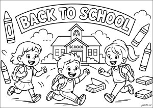 Happy day at school (Back to school Coloring Page)