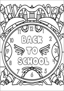 "Back to school" clock (Coloring Page)
