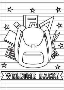 Binder and "Welcome Back" text (Back to school Coloring Page)