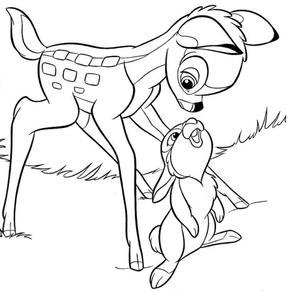 Image of Bambi and his rabbit friend to color