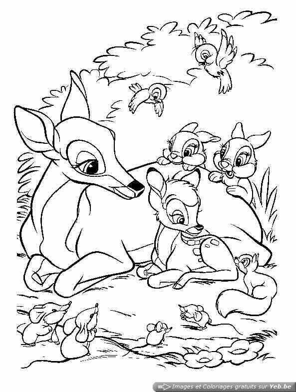 Image of Bambi and his mom to print and color