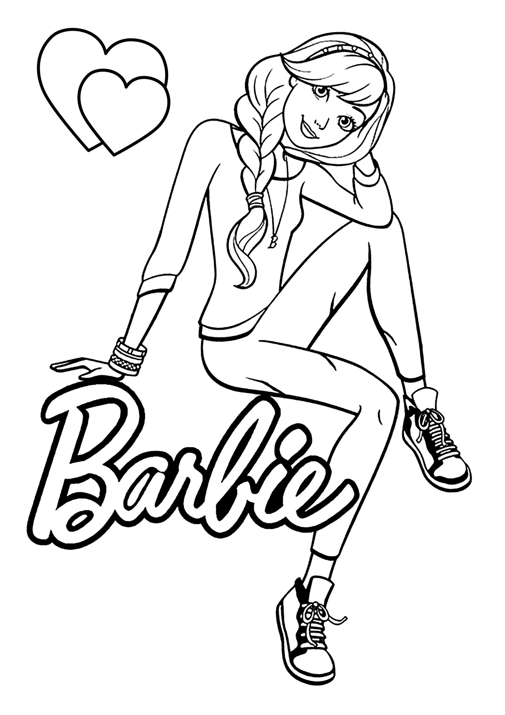 Simple Barbie coloring. Color Barbie, the logo and the hearts in the colors of your choice