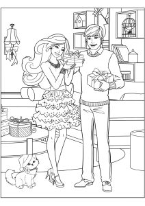 Ken and Barbie give each other gifts (Coloring Page)