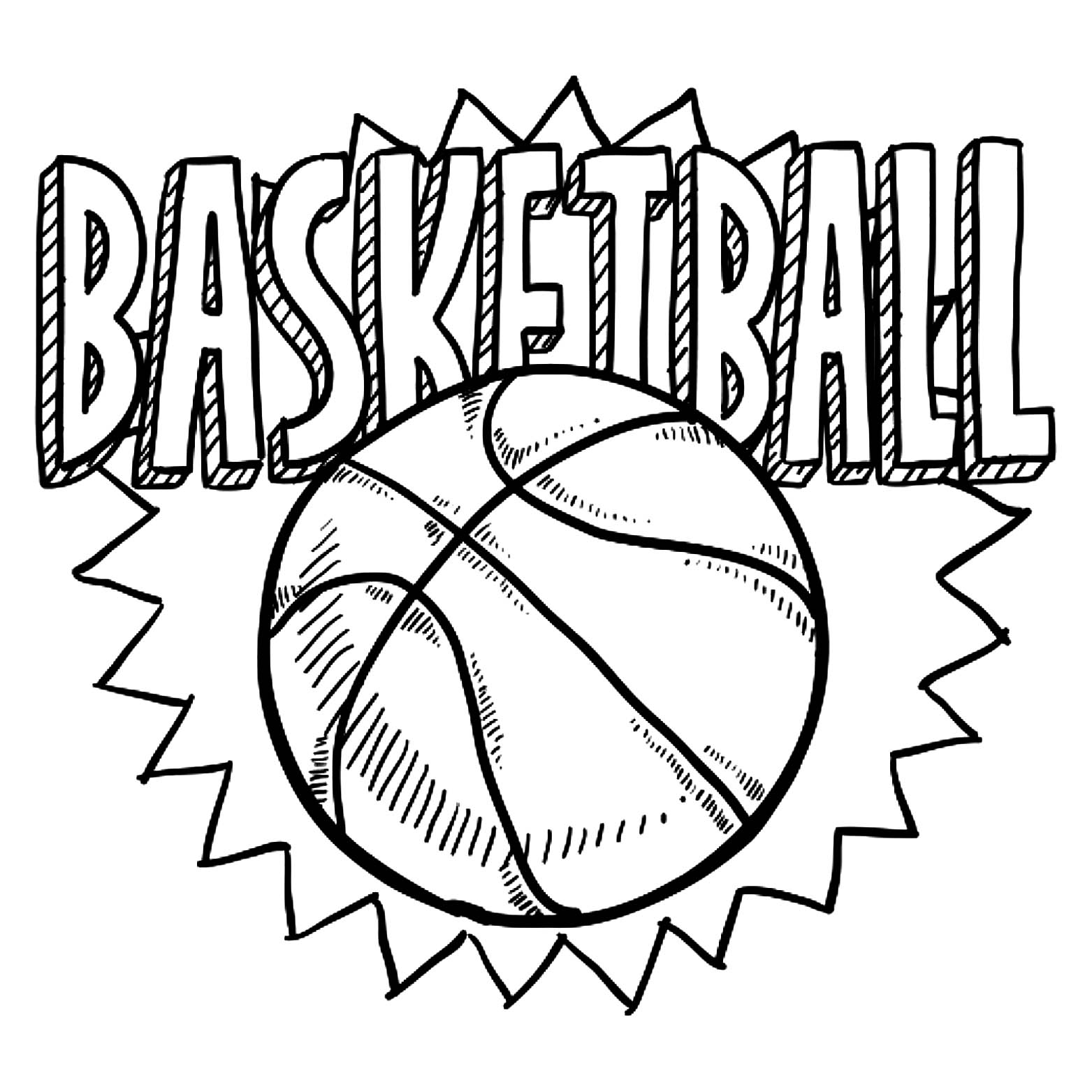 Basketball image to download and color Basketball Kids Coloring Pages