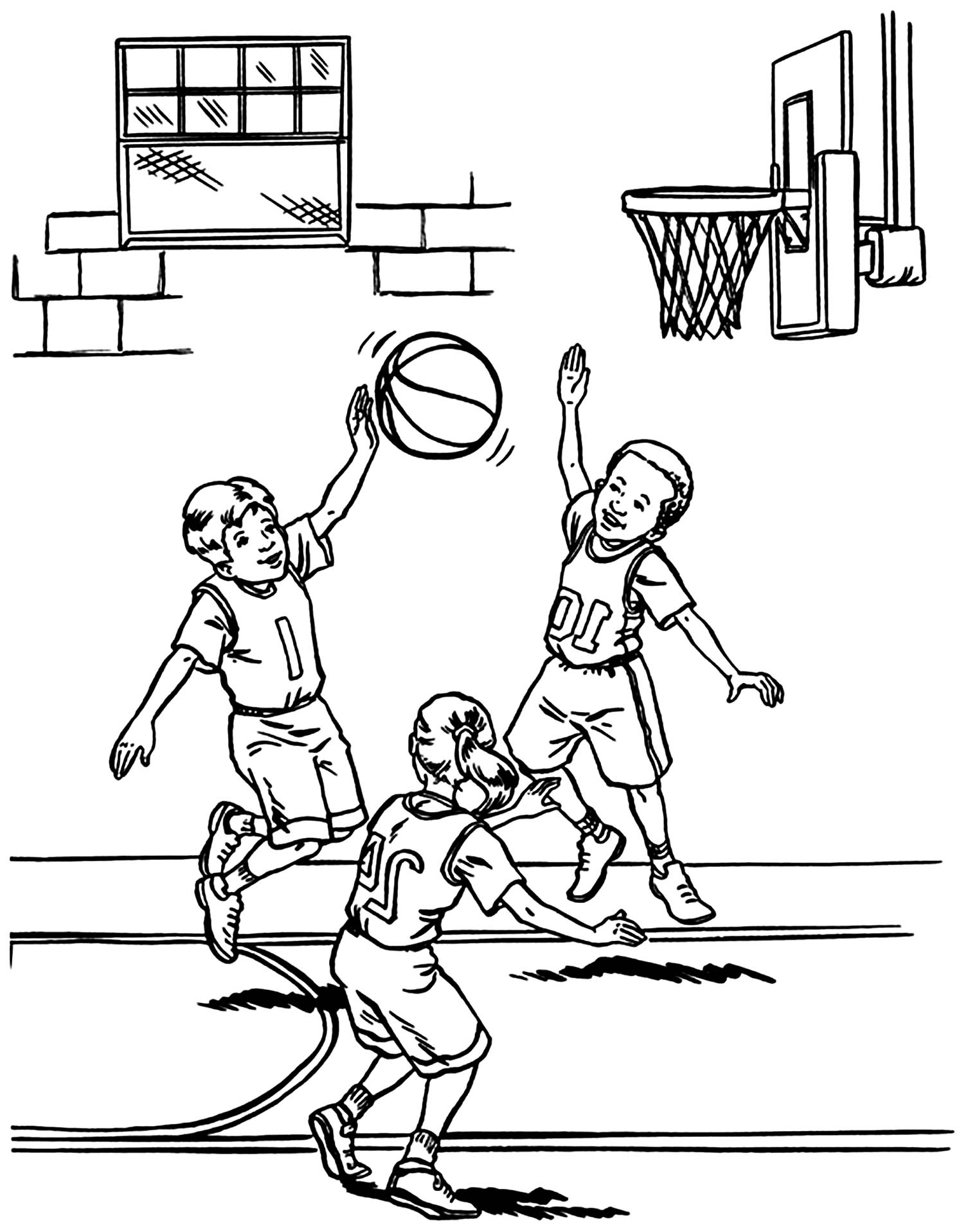 Simple basketball coloring pages for kids