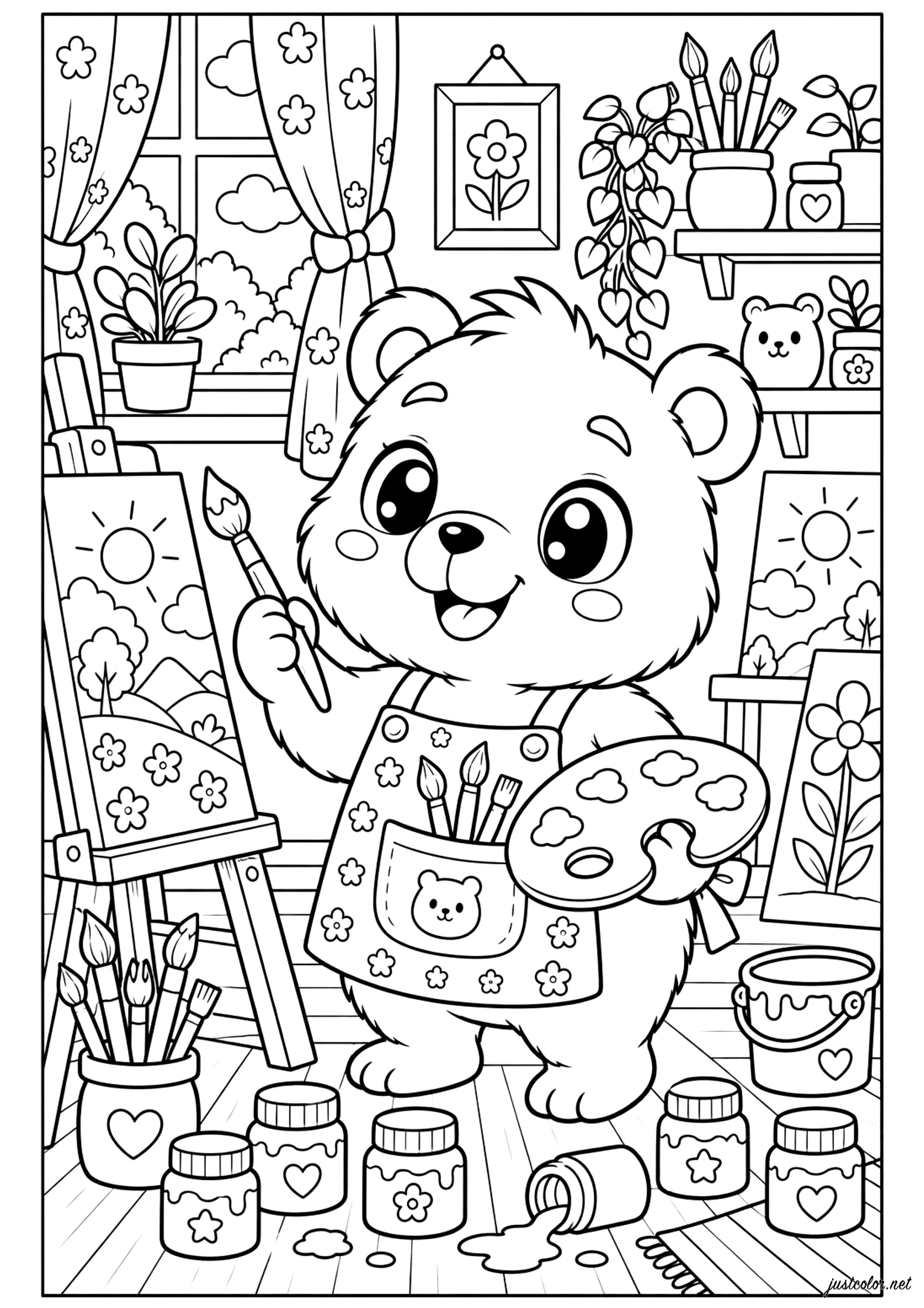 Artist working with brush and palette in the studio - Bears and Cubs ...