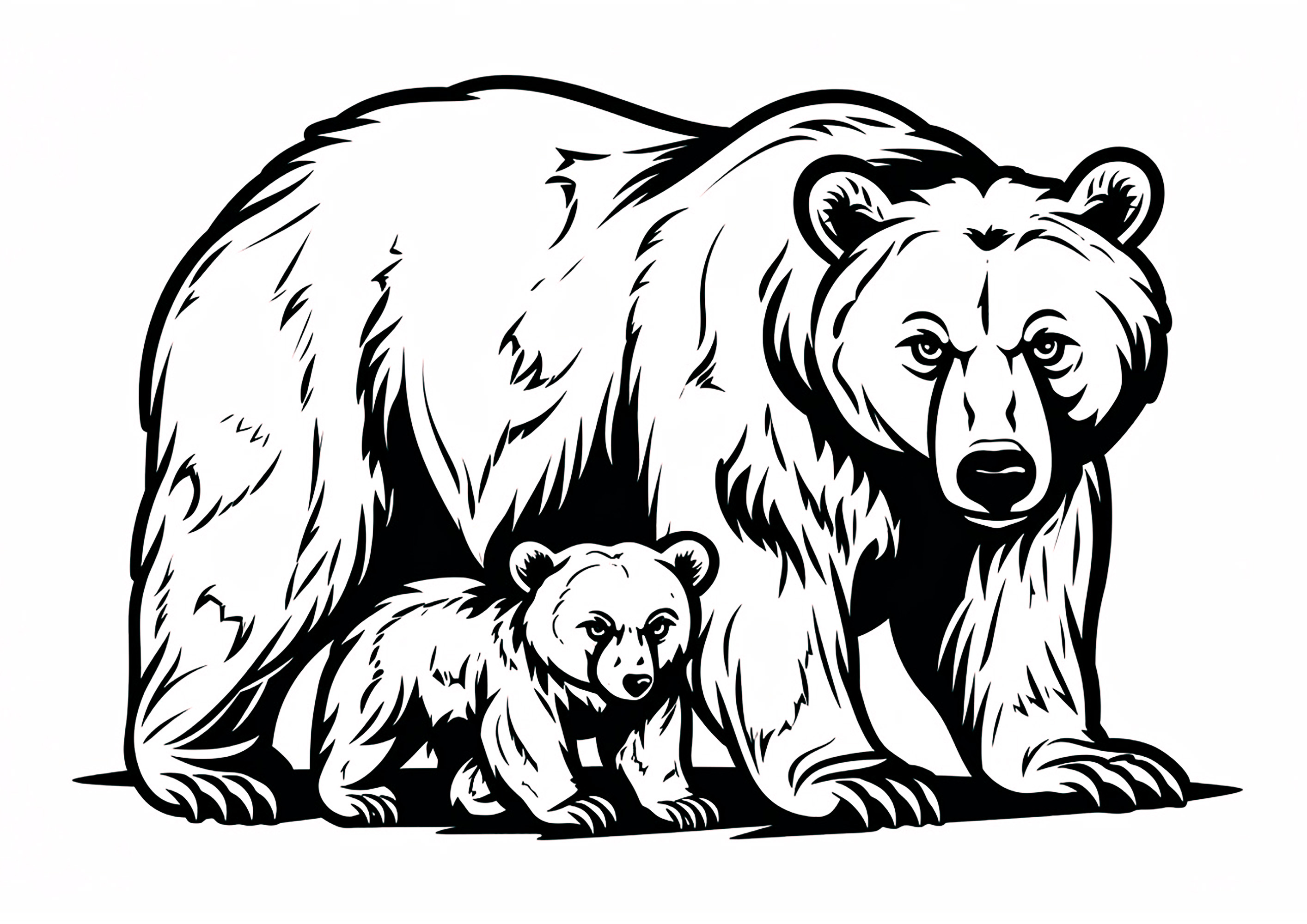 Two bears in a thickly contoured design