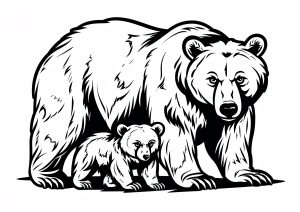 Two bears in a thickly contoured design (Bears and Cubs Coloring Page)