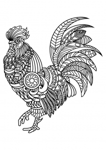 Majestic rooster and Zentangle motifs