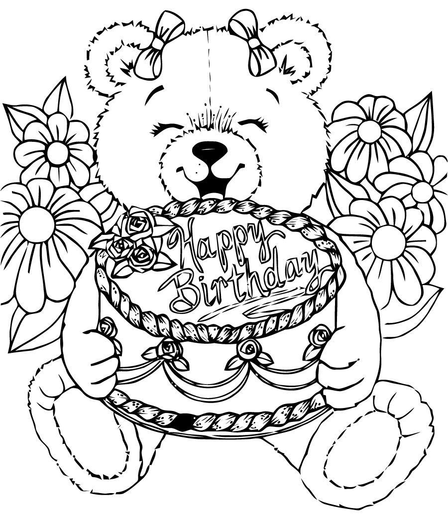 Birthday picture to print with a bear