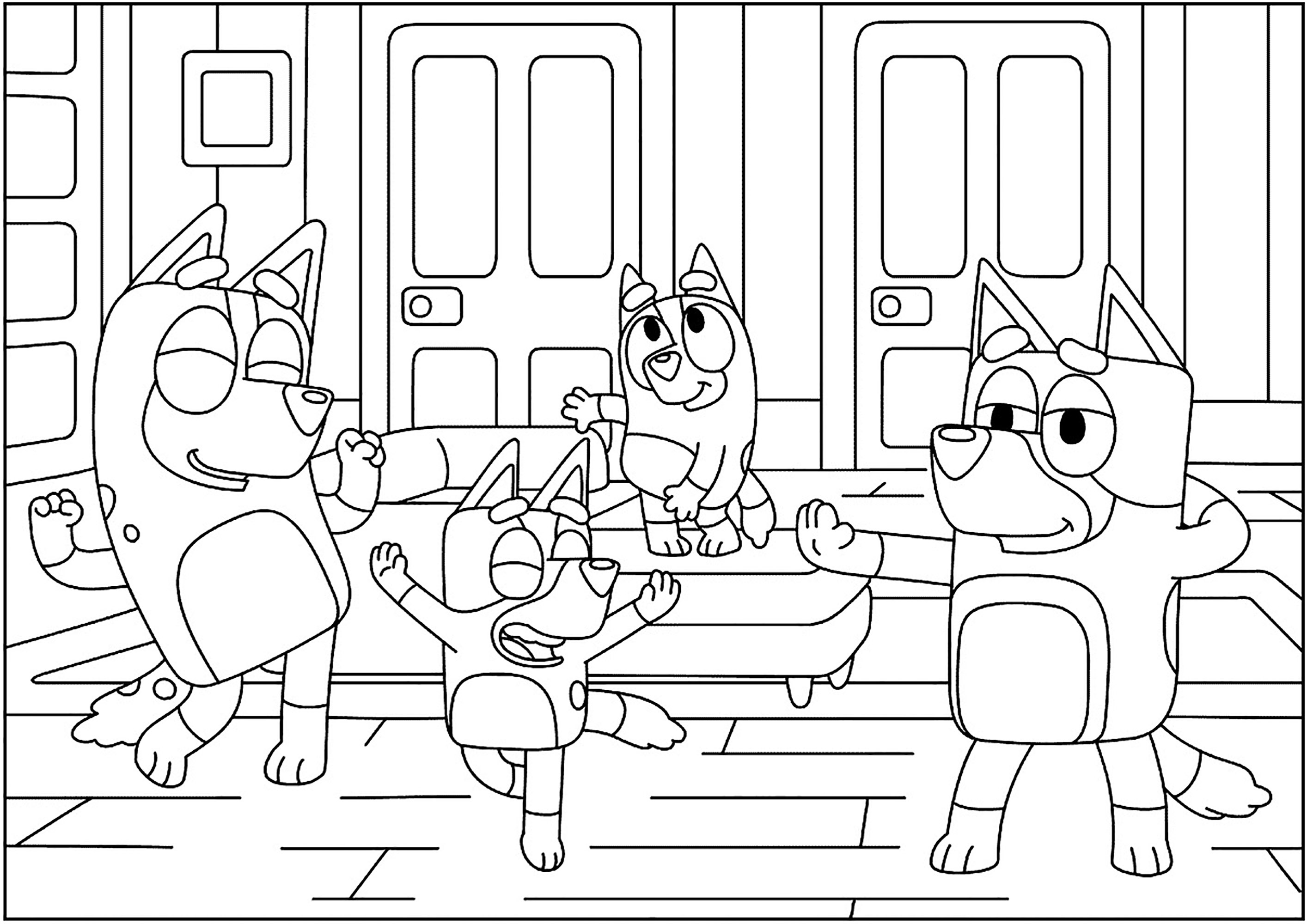 Coloriage page with Bluey : dance
