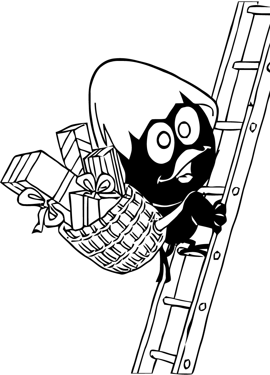 Caliméro climbs a ladder