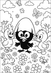Calimero and his friends in the garden (Coloring Page)