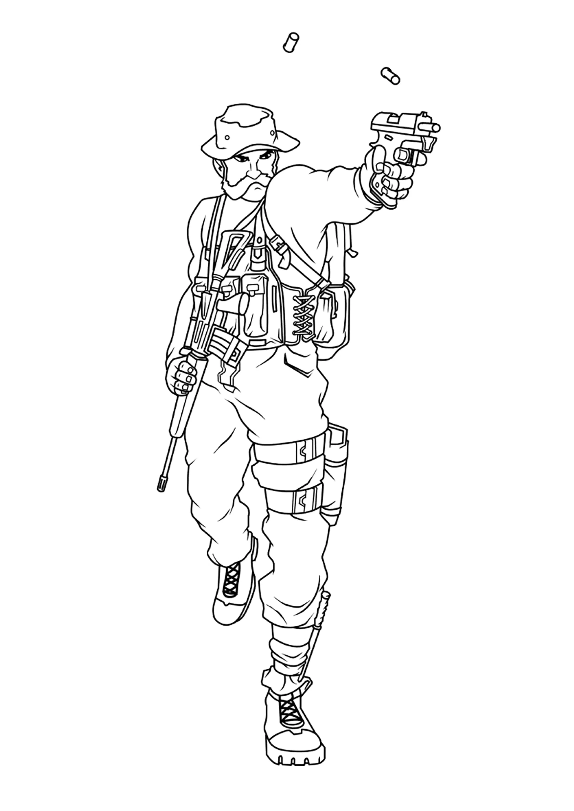 Soldier firing a pistol (Printable Call of Duty Coloring Page for Kids)
