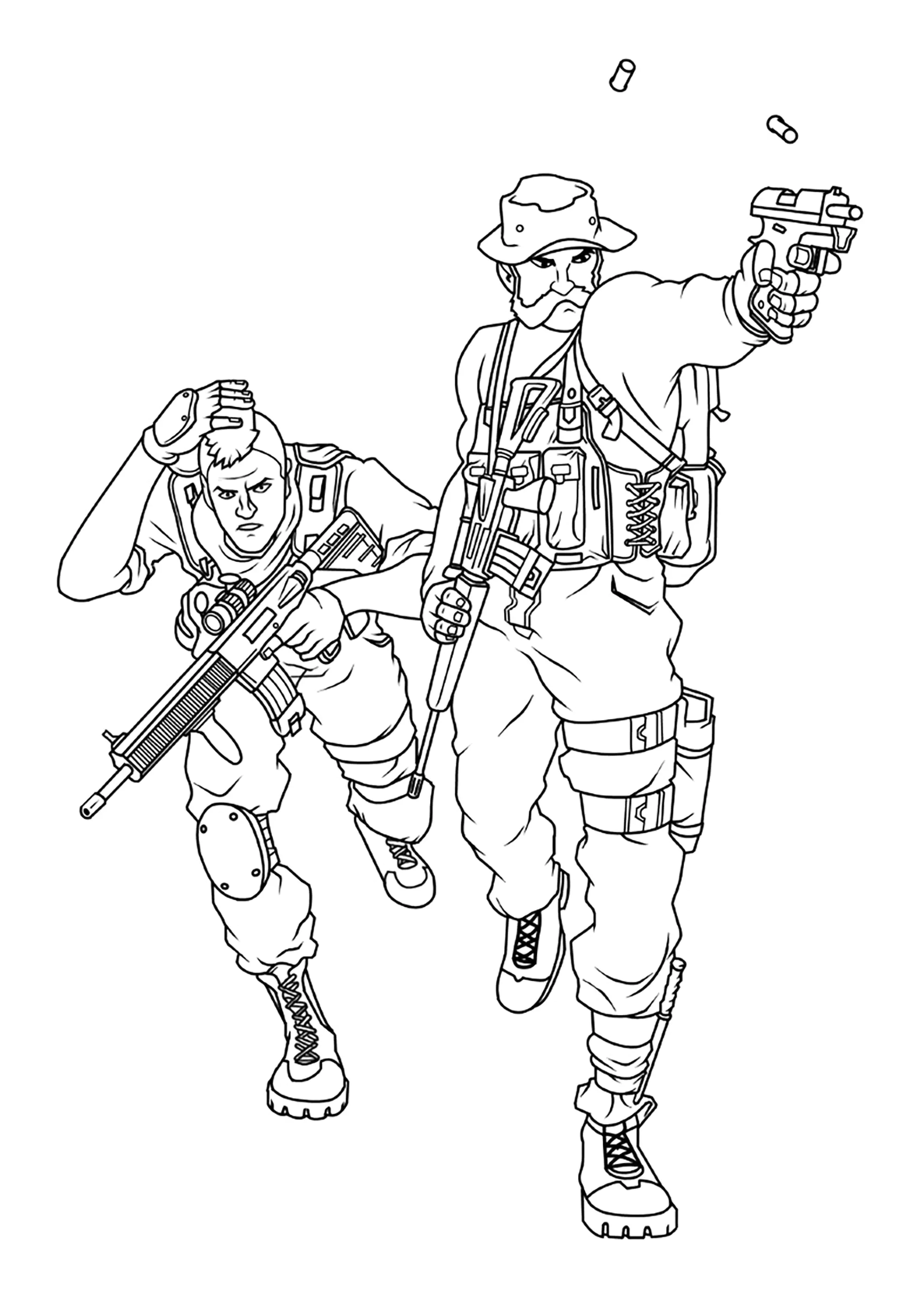 Two soldiers in action (Printable Call of Duty Coloring Page for Kids)