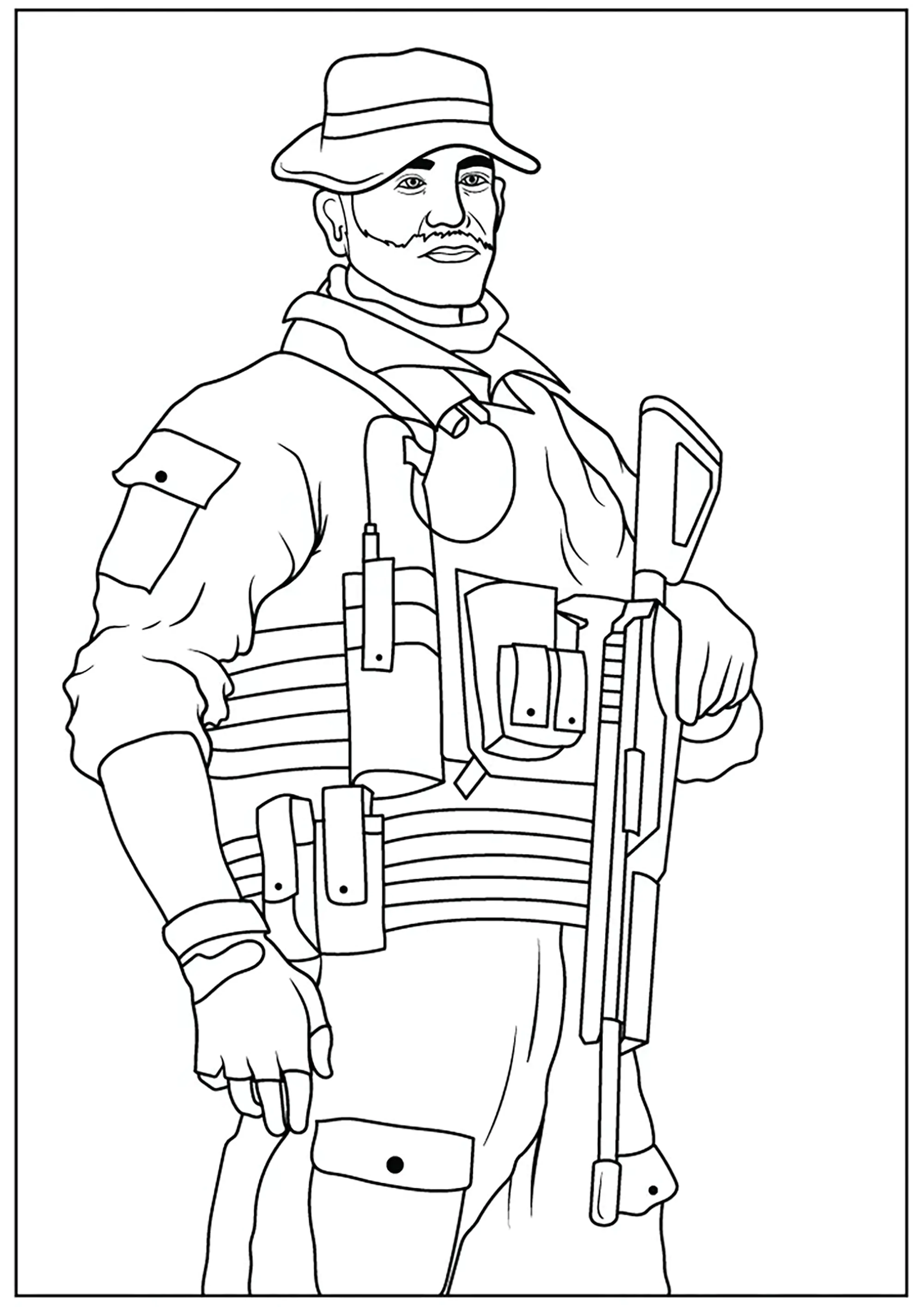 Soldier and weapon (Printable Call of Duty Coloring Page for Kids)