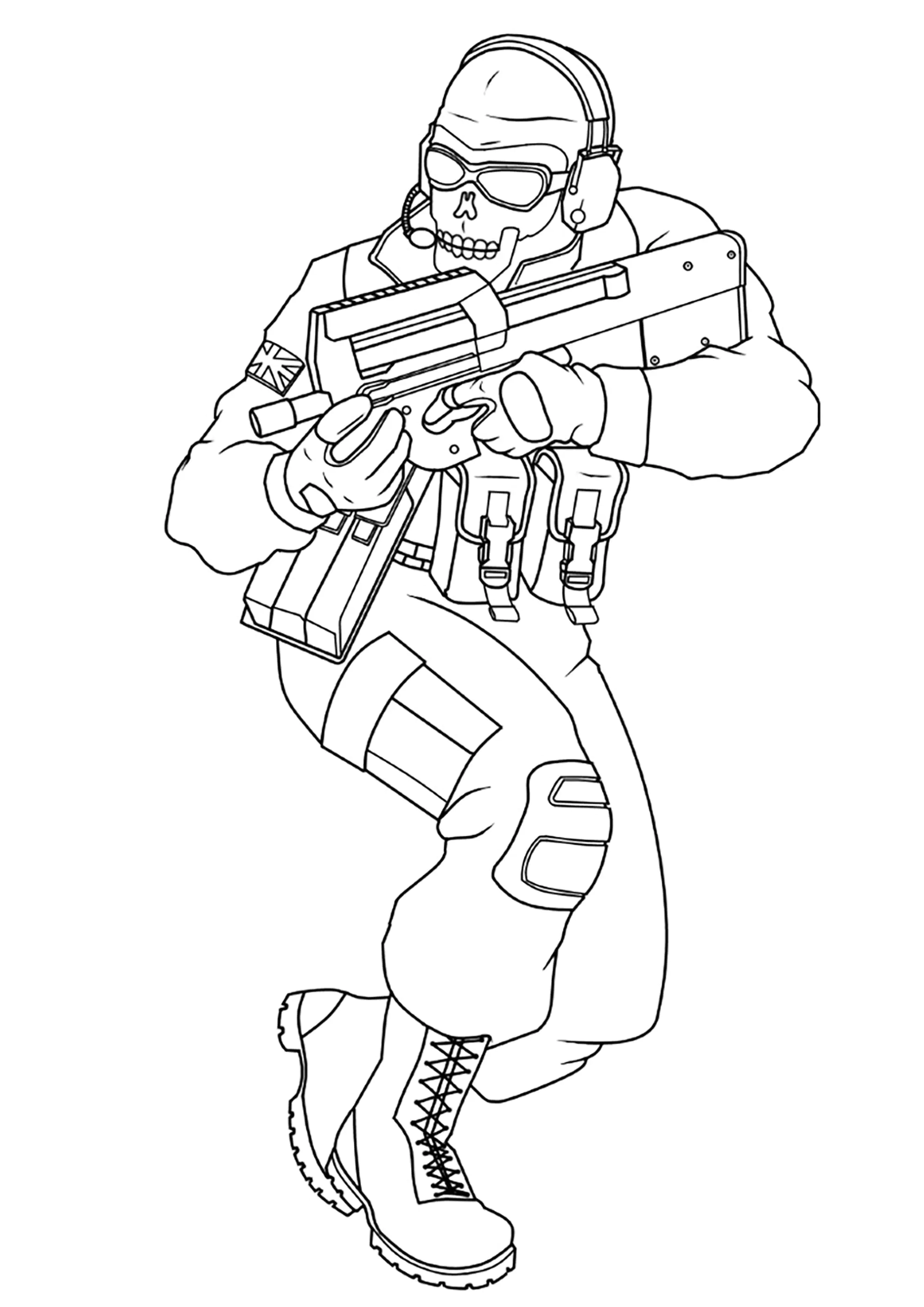 Soldier with skull mask (Printable Call of Duty Coloring Page for Kids)