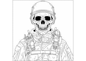 Printable Call of Duty Coloring Page for Kids : Skeleton with soldier armor