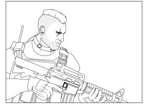 Printable Call of Duty Coloring Page for Kids : Soldier in profile with weapon at the ready