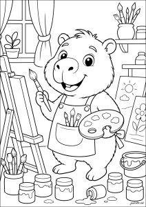 Capybara artist painting on a canvas