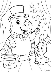 Capybara magician and rabbit on stage