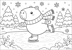 Capybara skating in the snow