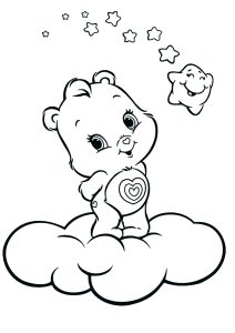 Cute Care Bear on a cloud, with his friend the star (Coloring Page)
