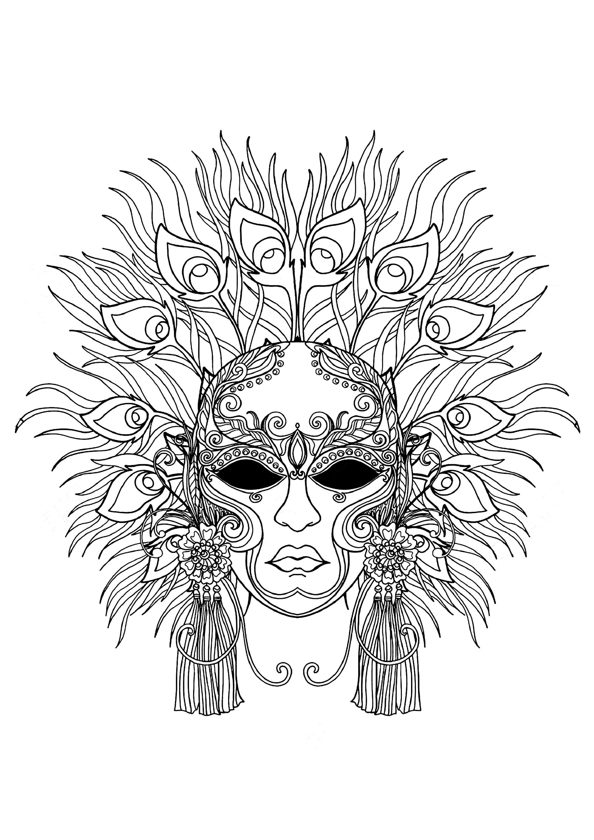 A Mask Of The Carnival Of Venice To Color - Carnival Kids Coloring Pages