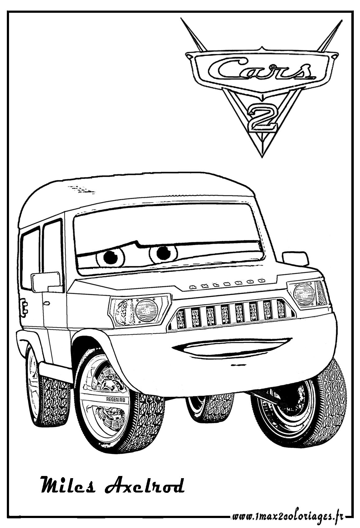 Cars 2 drawing to color, easy for kids