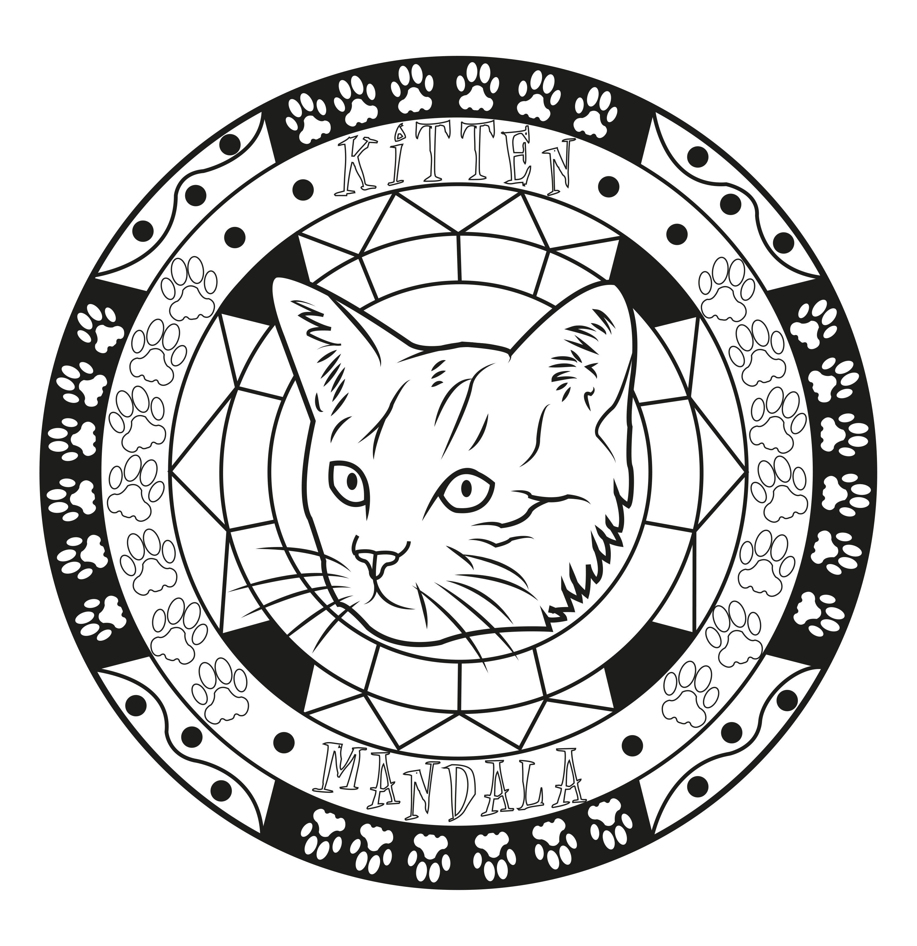 Mandala & Cat head - Cats Kids Coloring Pages