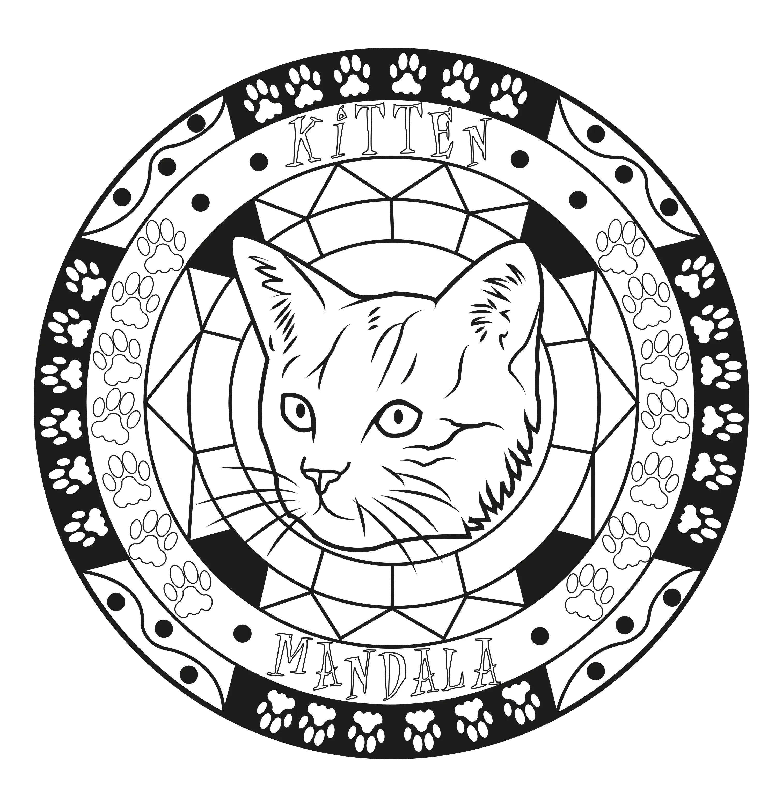 Mandala & Cat head (Printable Coloring Page for Kids)