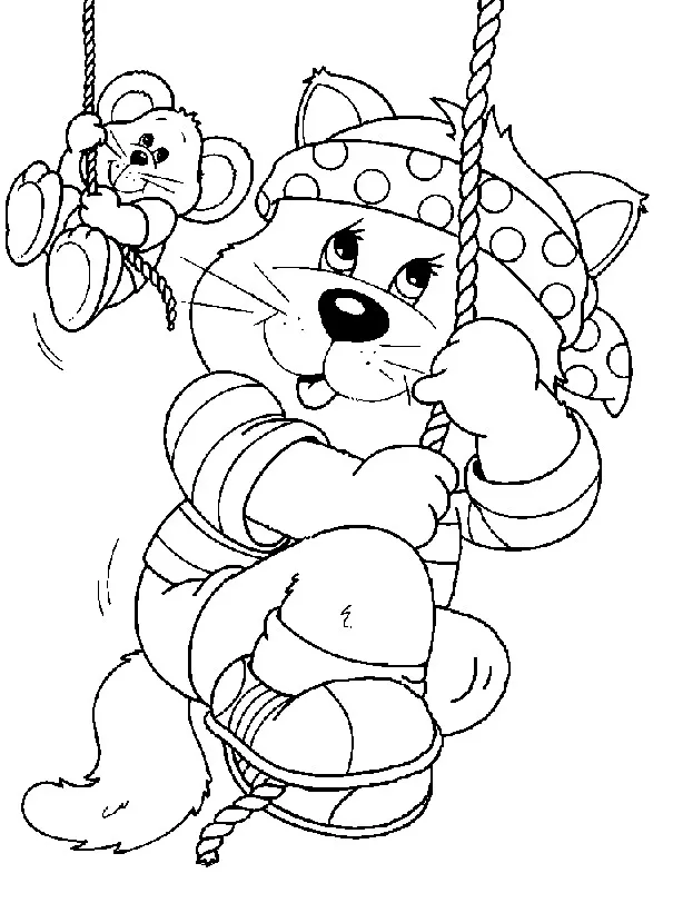 Cat on a rope (Printable Coloring Page for Kids)