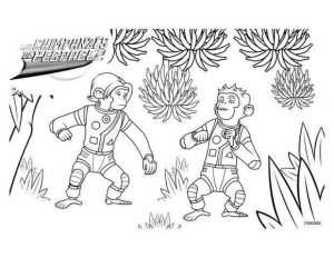 Coloring page chimpanzees in space for kids