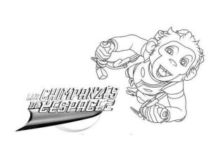Printable space chimpanzees coloring page for kids (Chimpanzees In Space Coloring Page)