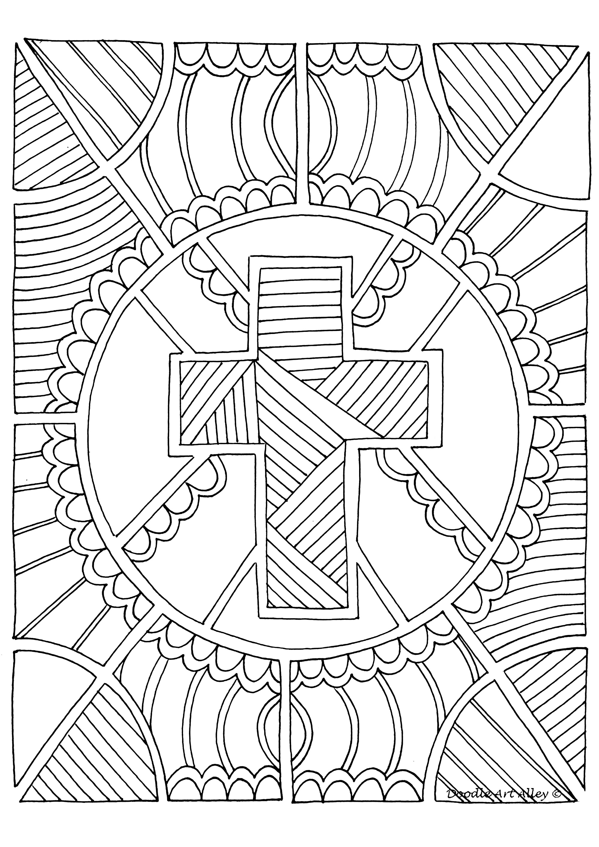 The Cross, symbol of Christianity. A design with many patterns to color