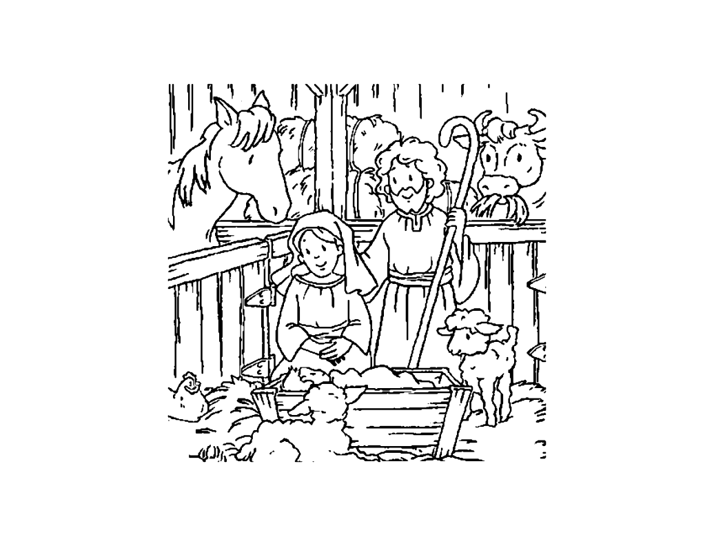 Christmas Nativity scene coloring pages for children Christmas crib