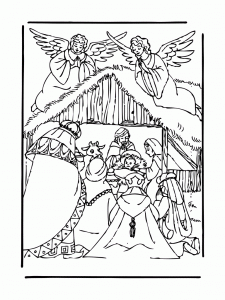 Free Nativity scene drawing to download and color