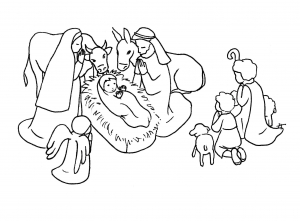 Coloring page christmas crib for children