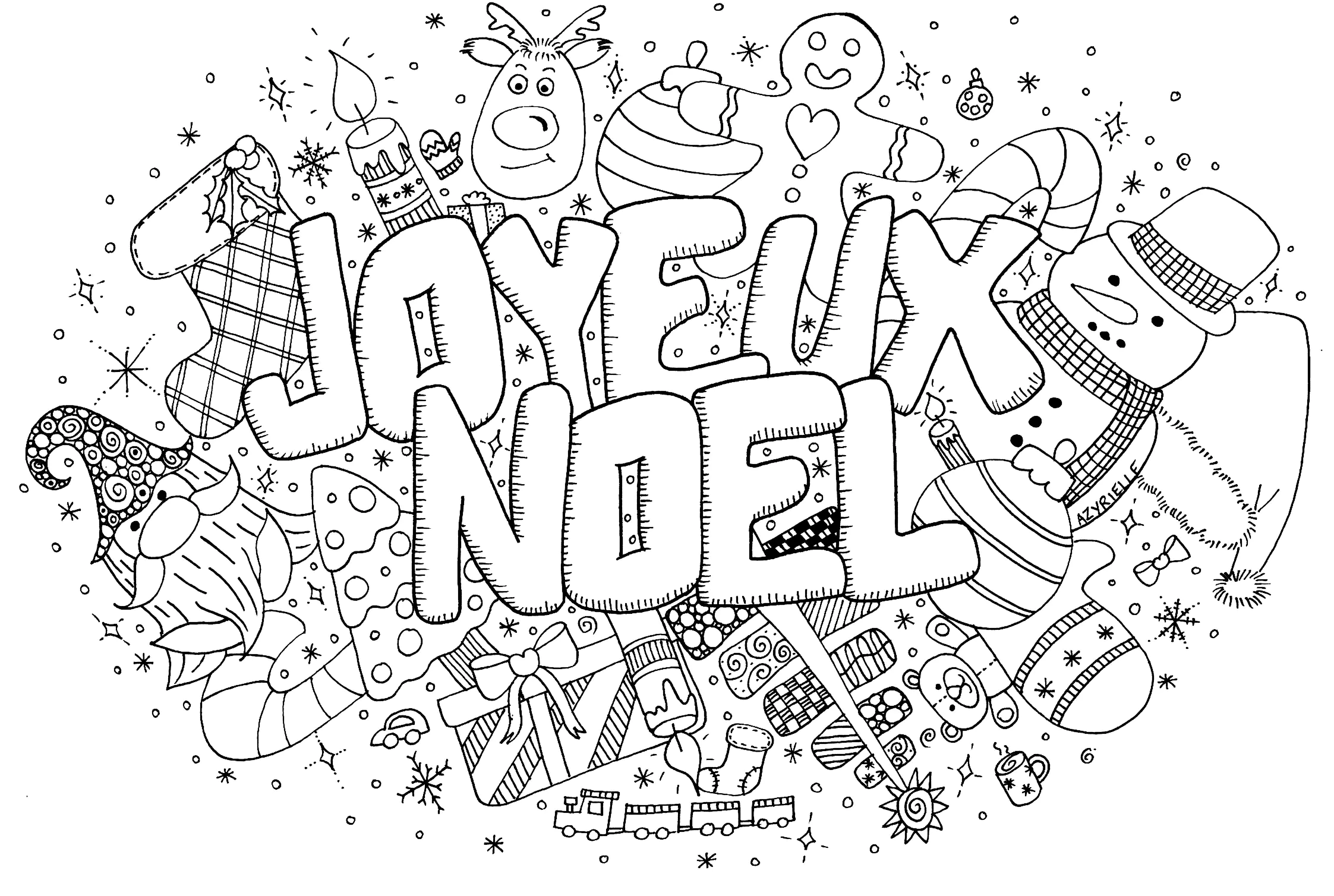 Christmas Doodle (in French) (Printable Coloring Page for Kids)
