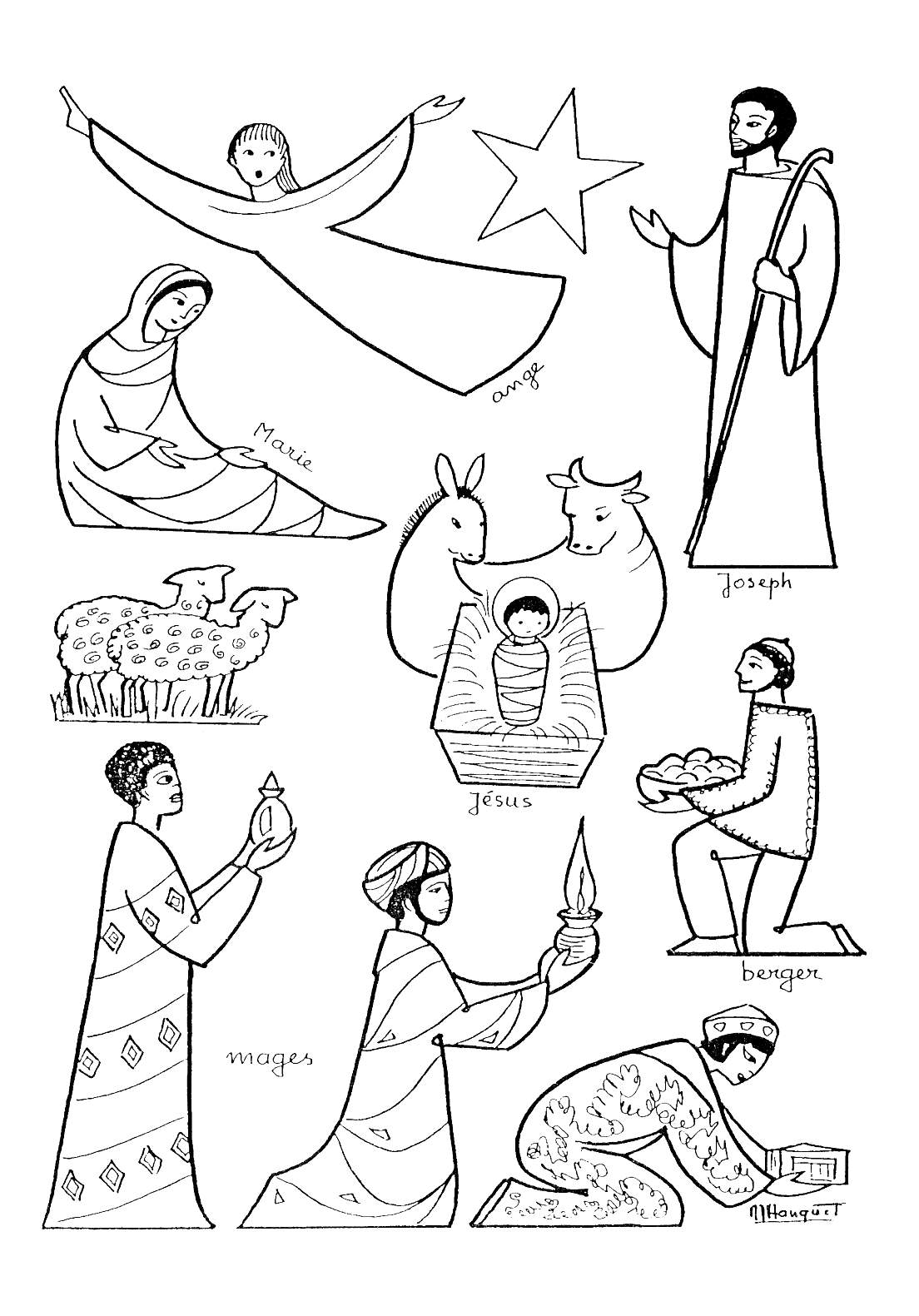 The different characters of the Crib to color