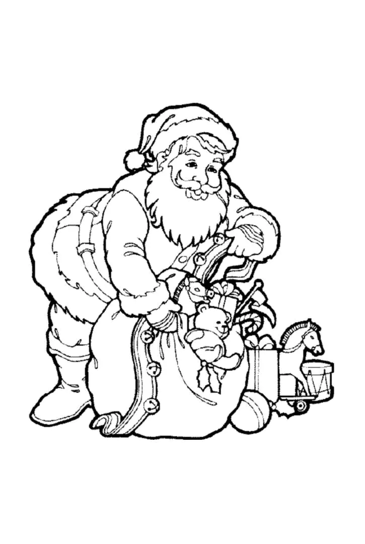 Santa's toys (Printable Christmas Coloring Page for Kids)