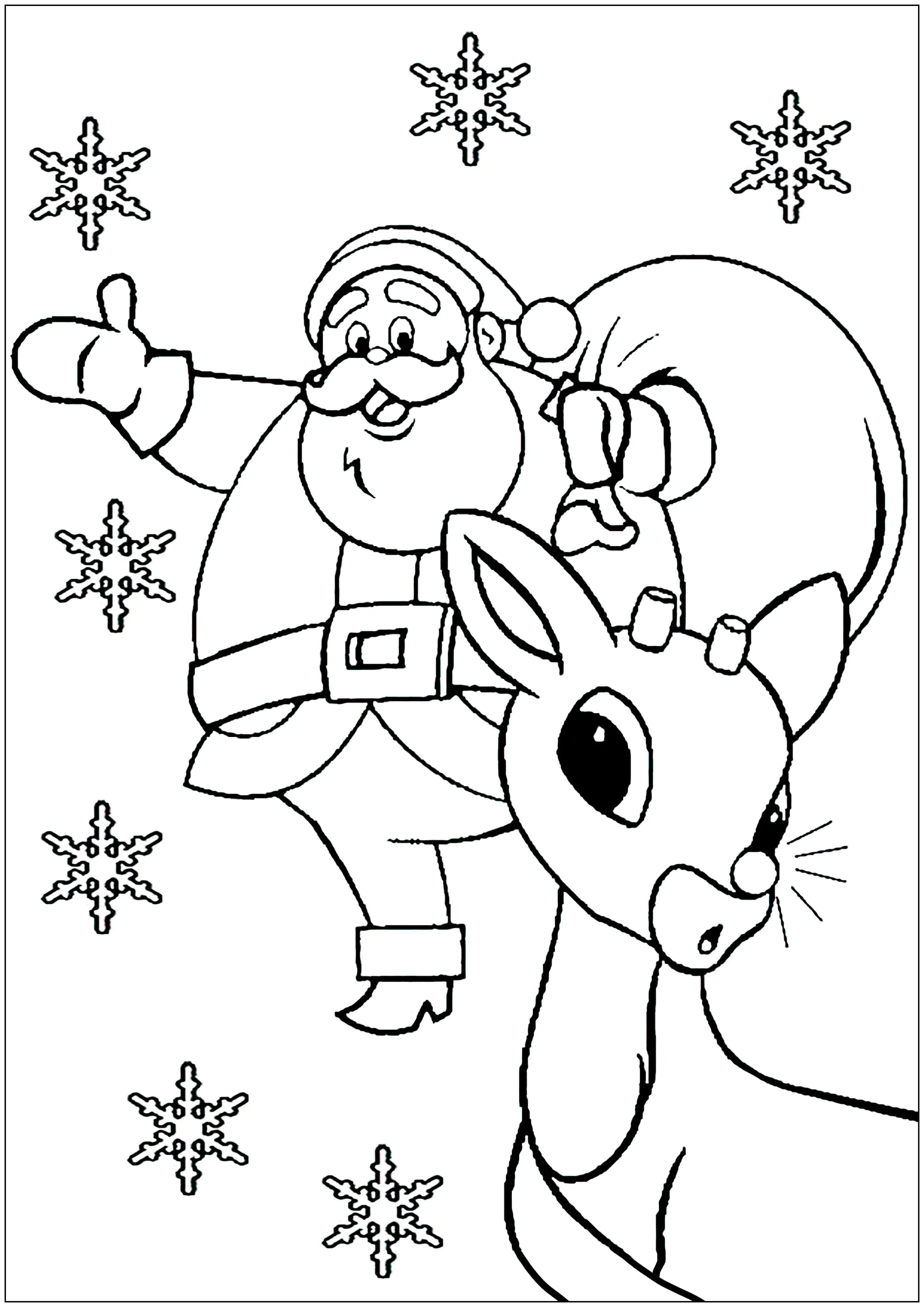 Rudolph the Red-Nosed Reindeer and Santa Claus (Printable Images tagged "rudolph" Coloring Page for Kids)