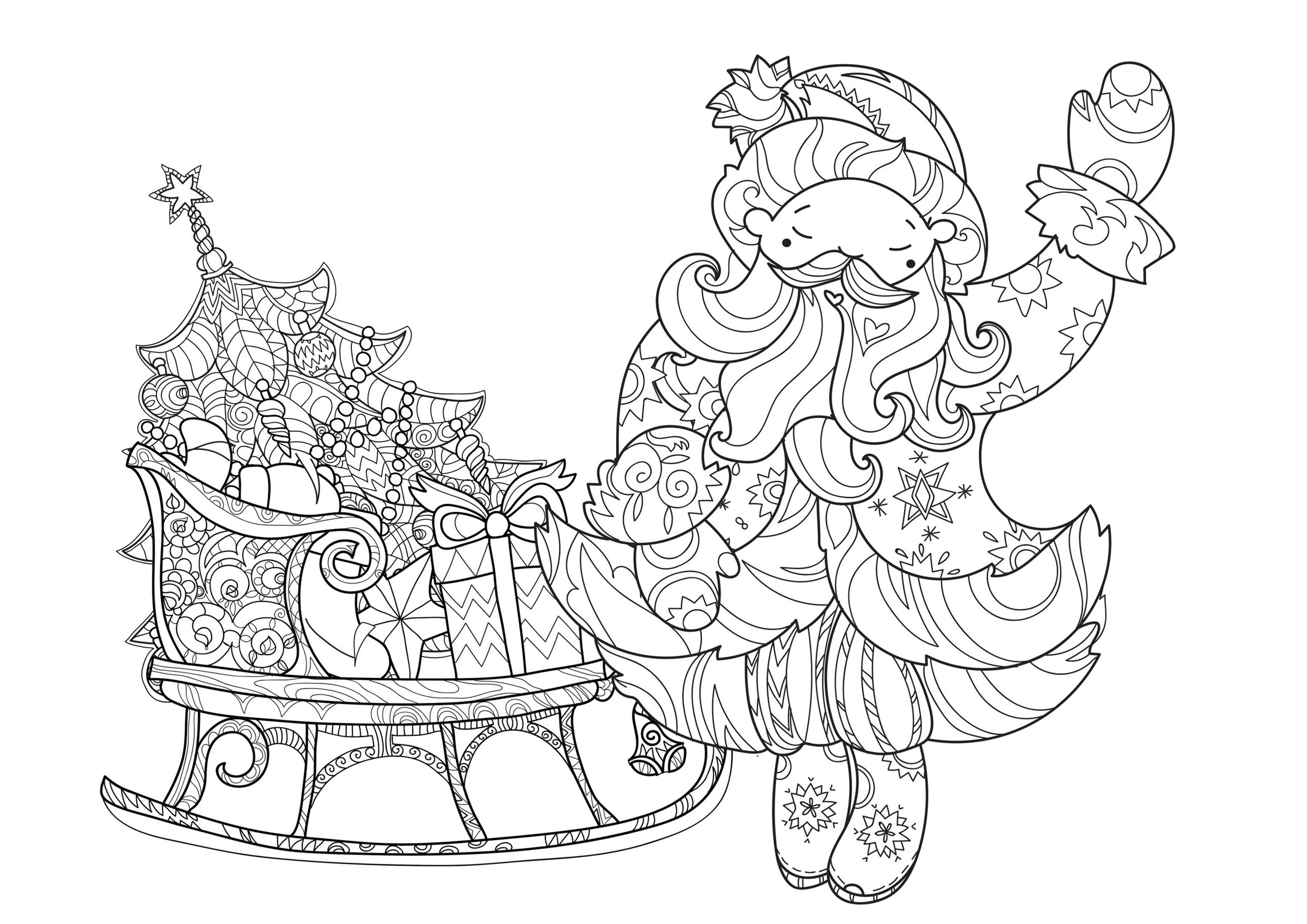 Santa and sleigh - Image with : Christmas tree, Gift, Santa claus