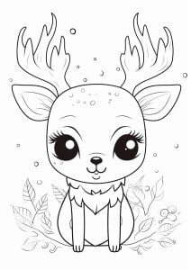 Little Reindeer with big eyes (Christmas Coloring Page)