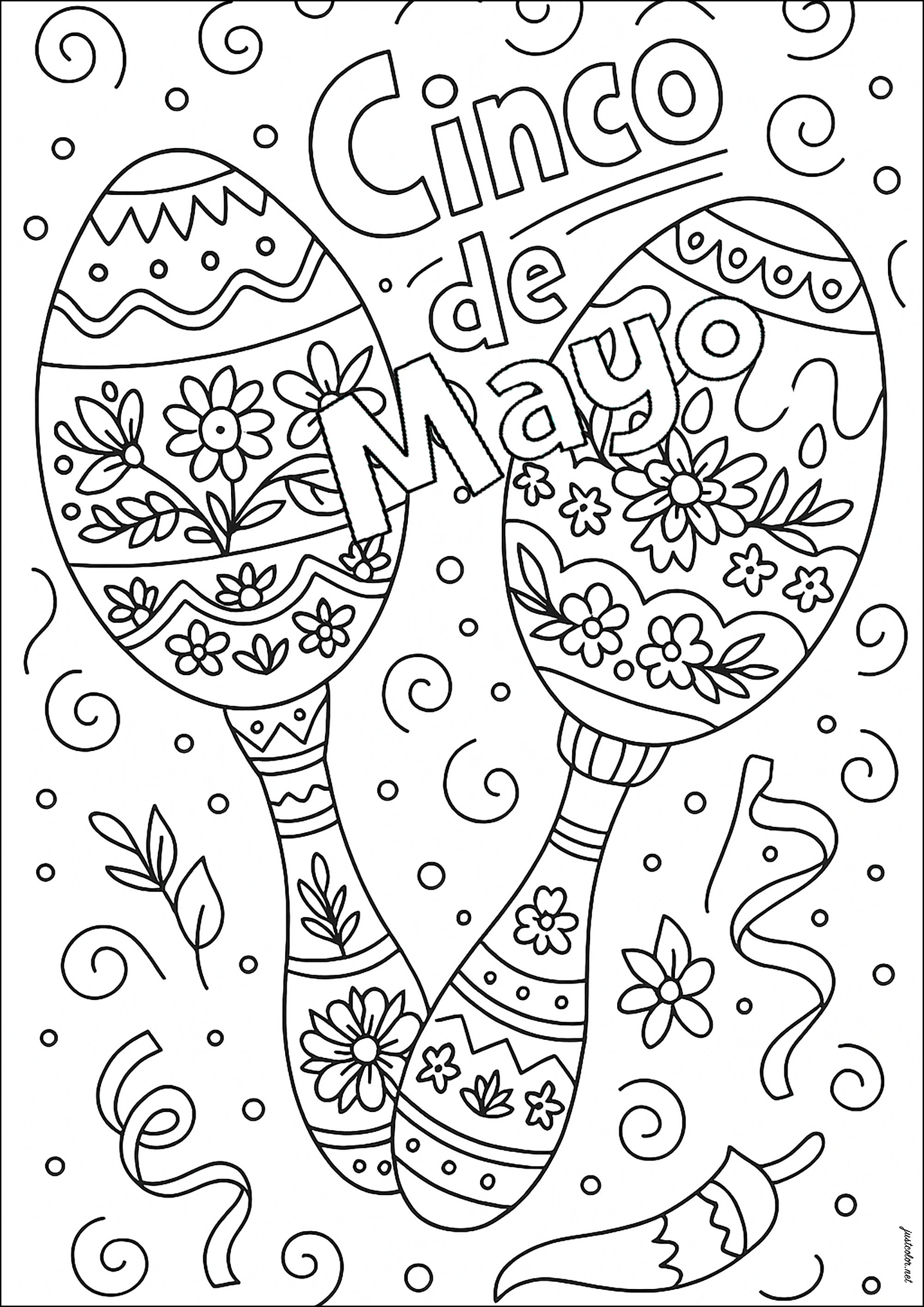 Maracas to celebrate May 5th (Printable Cinco De Mayo Coloring Page for Kids)
