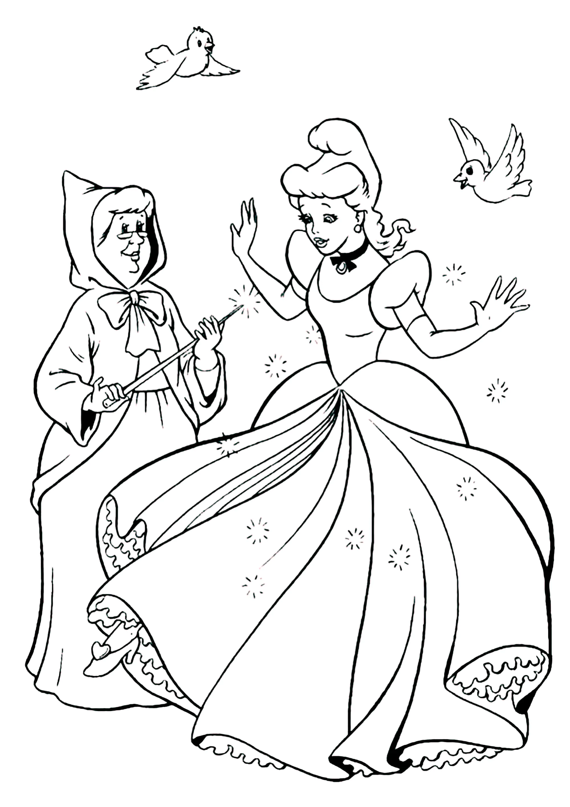 Cinderella and the Fairy Godmother (Printable Coloring Page for Kids)