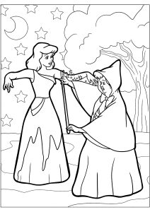 Cinderella will be dressed by the Fairy Godmother (Coloring Page)