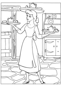 Cinderella's got her hands full (Coloring Page)