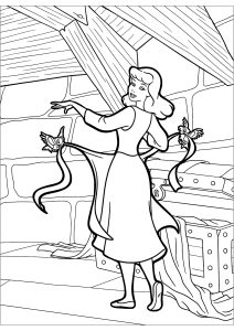 Cinderella and her bird friends (Coloring Page)